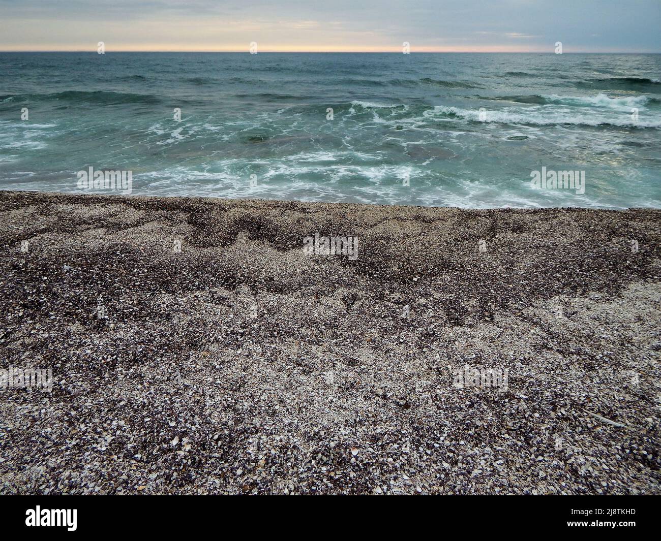 Shell coast of the Caspian Sea. Kazakhstan. Mangistau region. 15 July. 2020 year. Stock Photo
