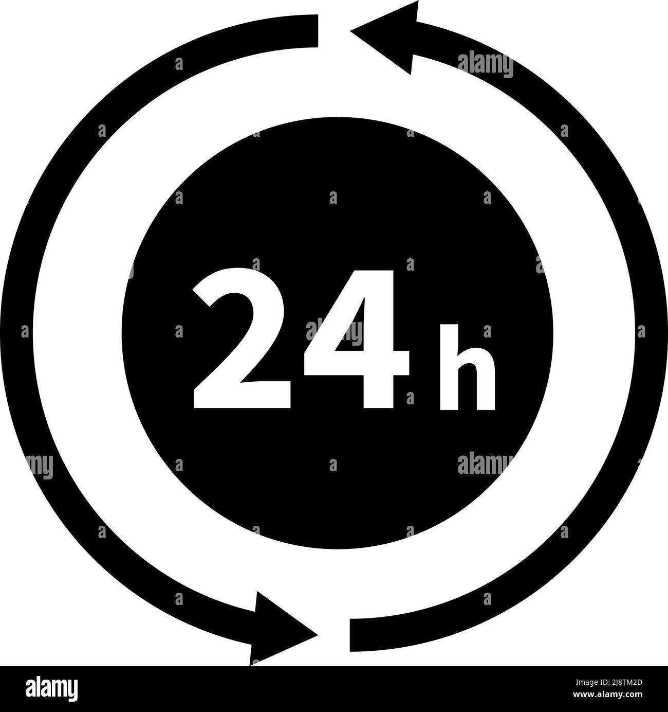 Round icon with rotating arrow and 24 hours. Editable vector. Stock Vector