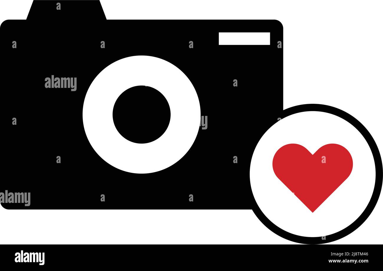 A camera icon and a heart icon. Photography is my hobby. I love photography. Editable vector. Stock Vector
