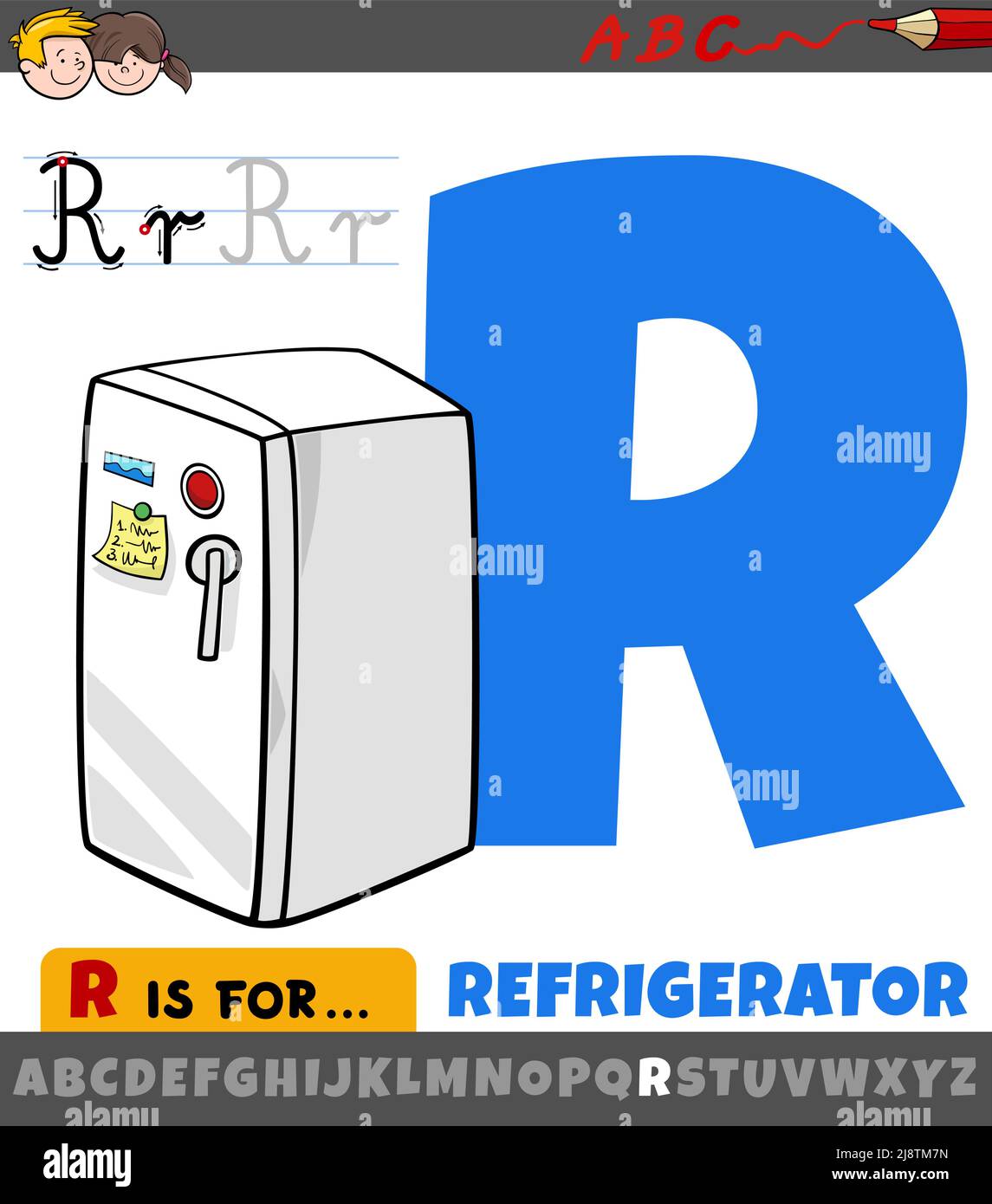 Educational cartoon illustration of letter R from alphabet with ...