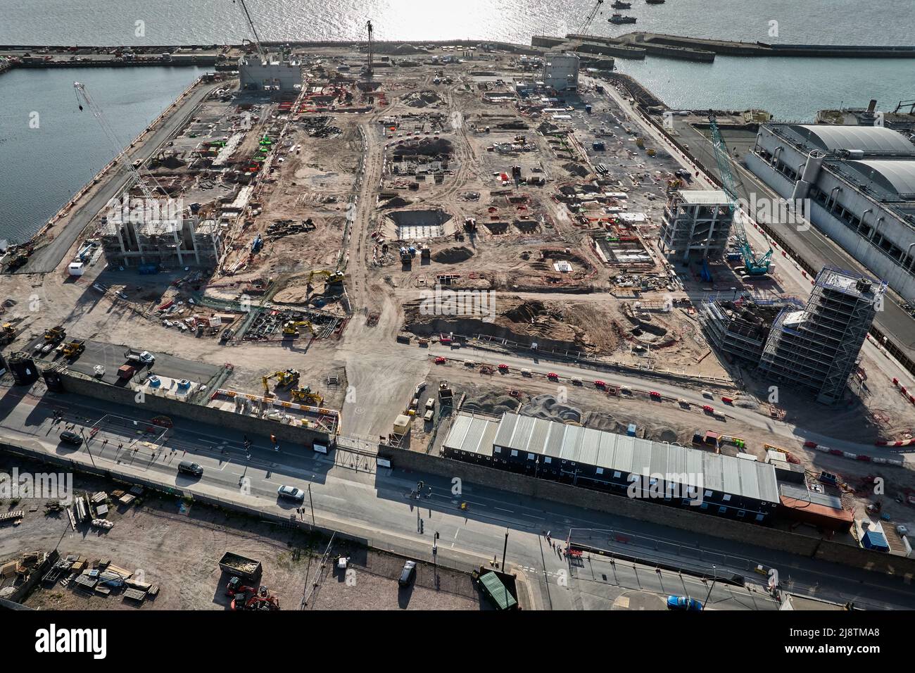 A general aerial view of Bramley-Moore Dock during the construction of a new stadium for Everton FC Stock Photo