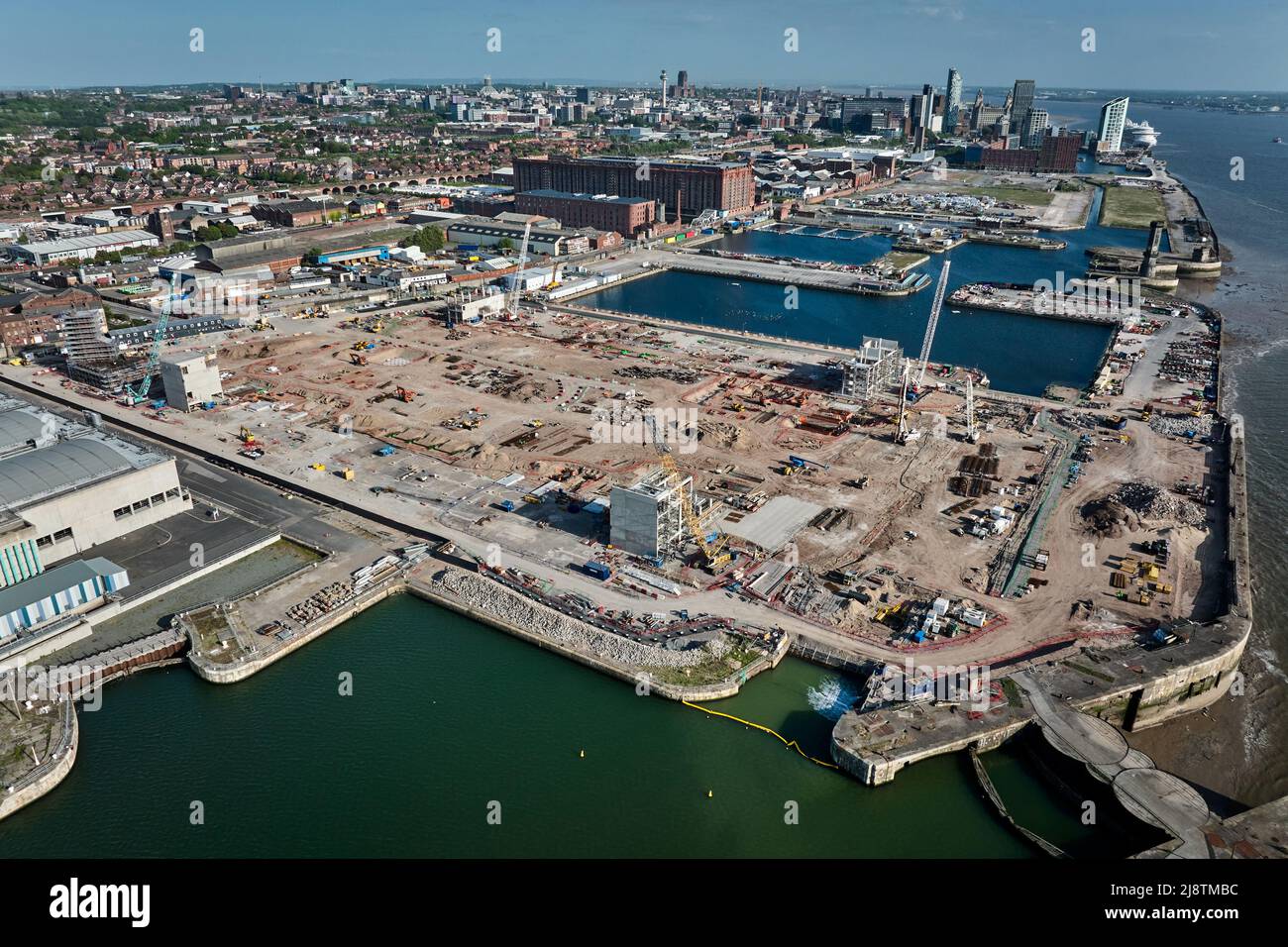 A general aerial view of Bramley-Moore Dock during the construction of a new stadium for Everton FC Stock Photo