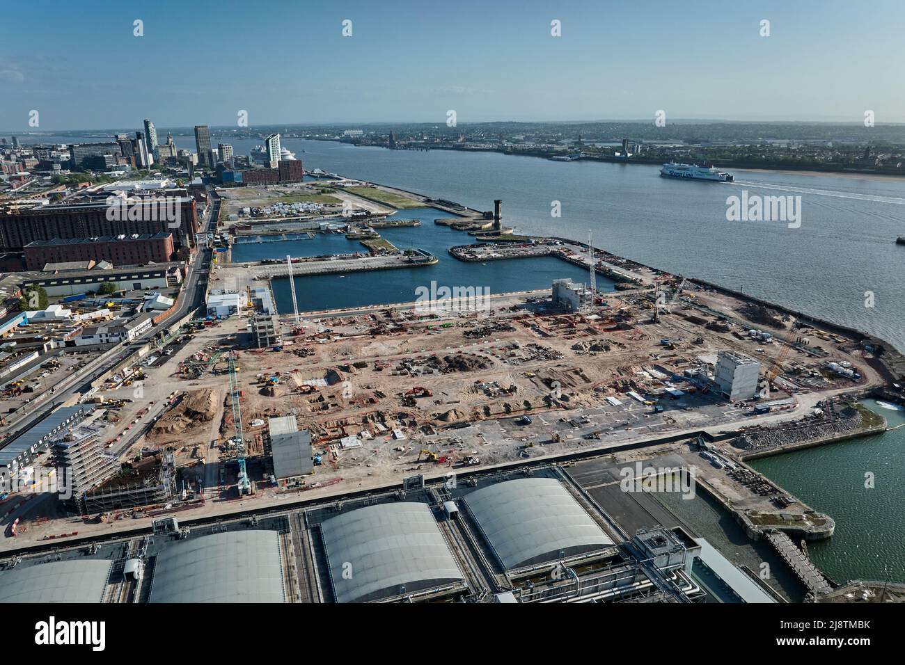 A general aerial view of BramleyMoore Dock during the construction of a new stadium for Everton
