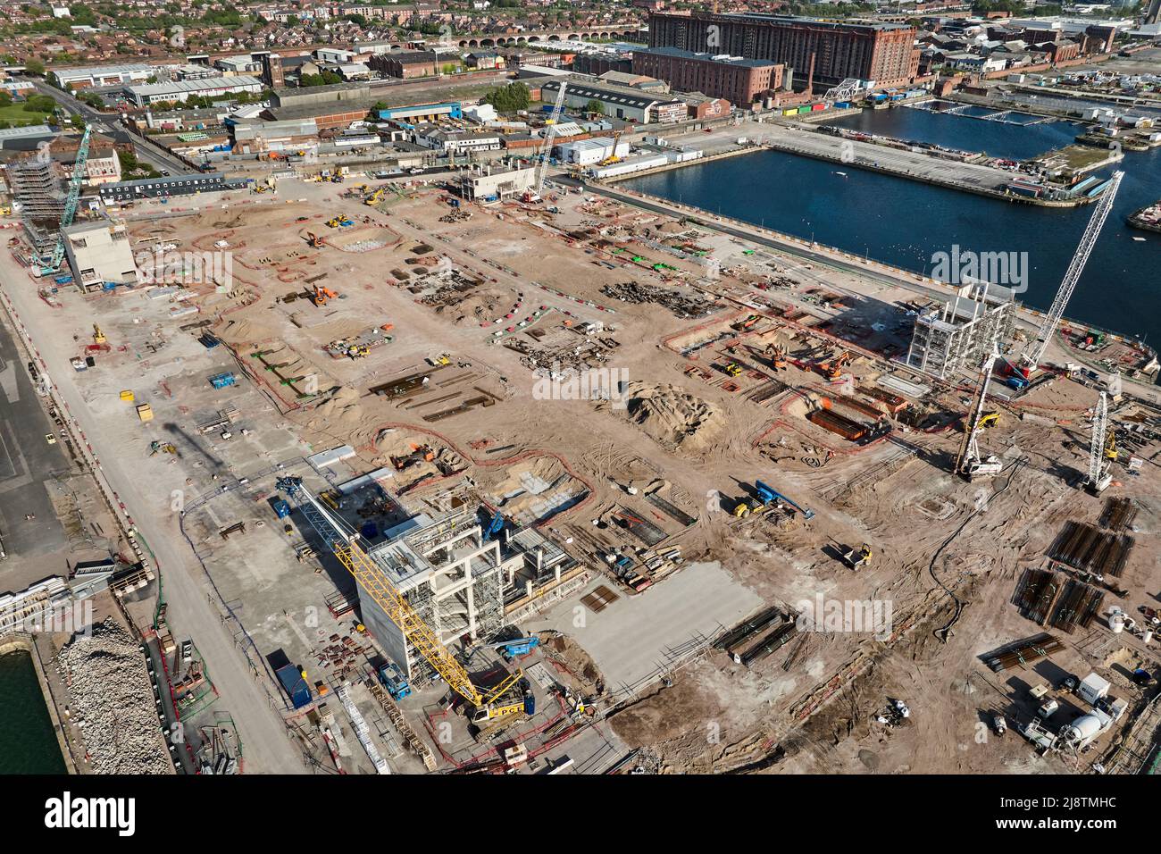 A general aerial view of Bramley-Moore Dock during the construction of a new stadium for Everton FC Stock Photo