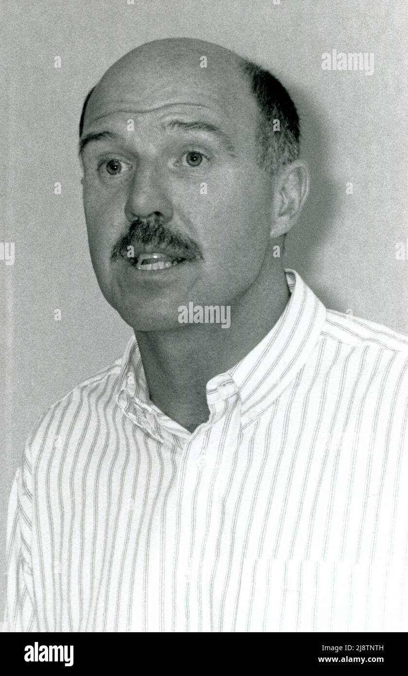 Mike Smith, Regional Secretary for Wales of the Fire Brigades Union, speaks at the Trades Union Congress in Blackpool, England on September 4, 1989. Stock Photo