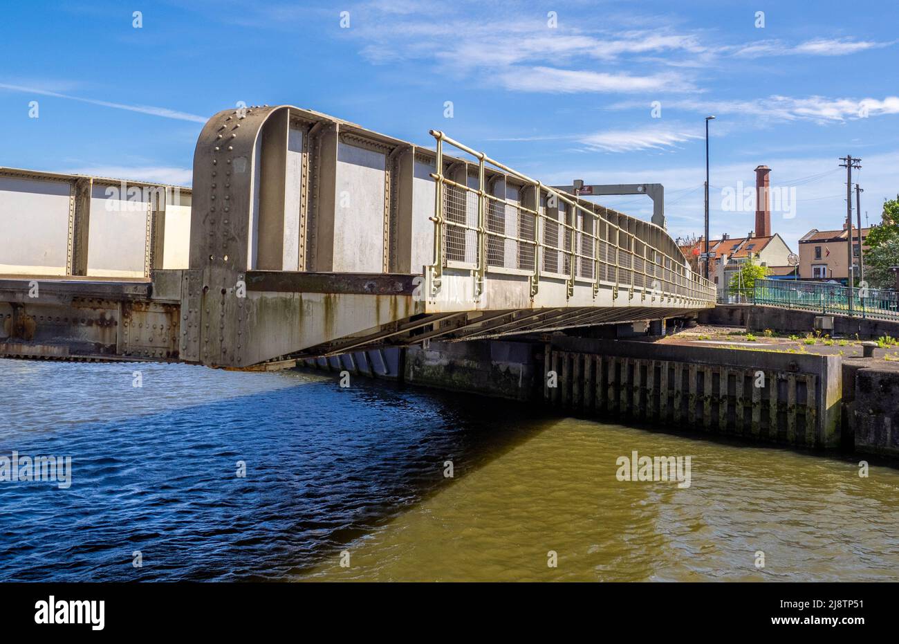 North Junction Lock Bridge swinging open to allow boats to pass between