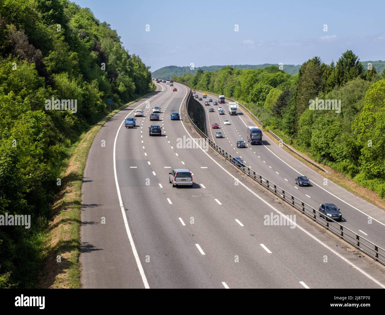 Staggered levels section of the M5 motorway as it passes through the Failand Ridge and Gordano Valley near Bristol UK Stock Photo