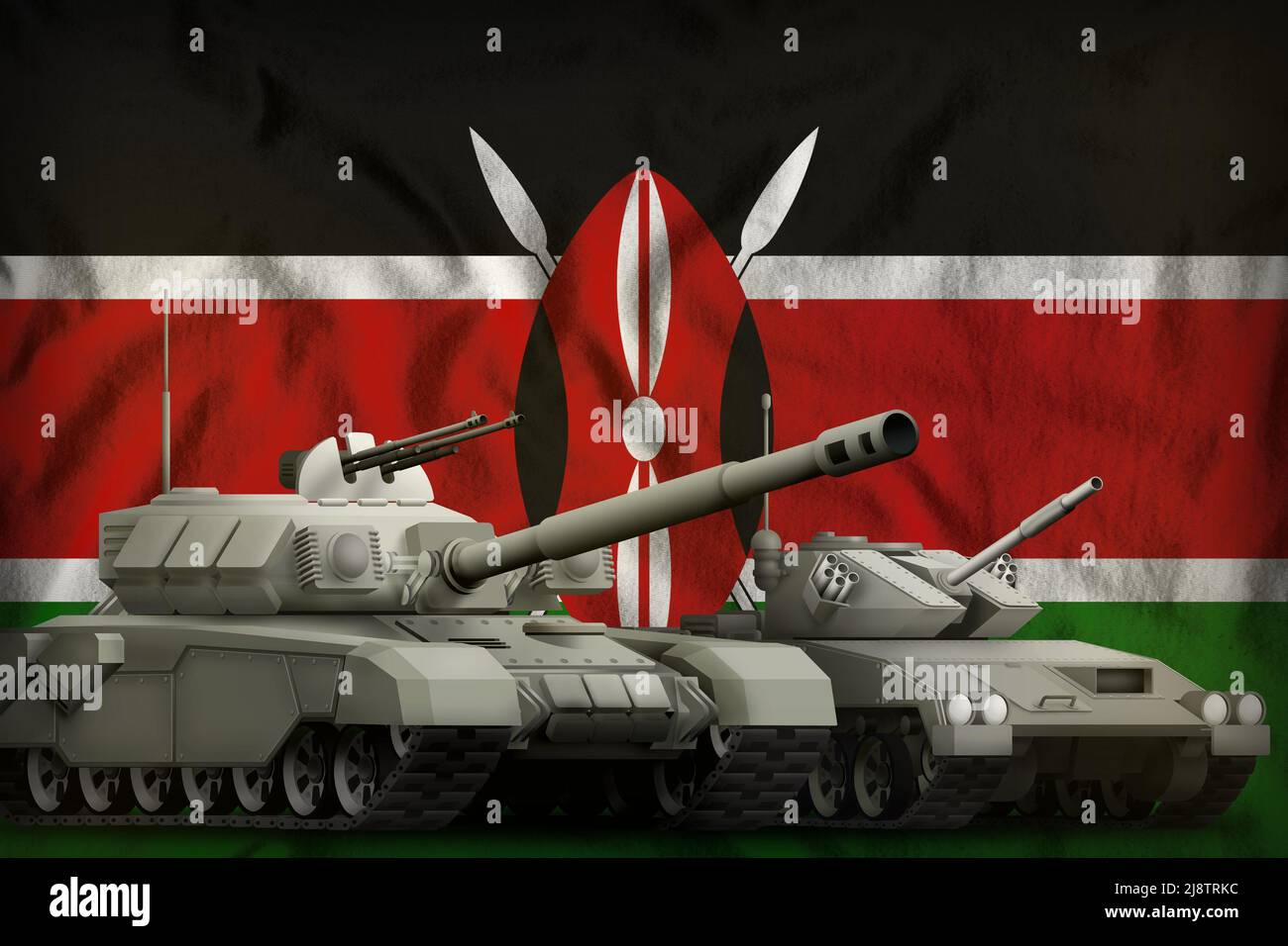 tanks on the Kenya flag background. Kenya tank forces concept. 3d