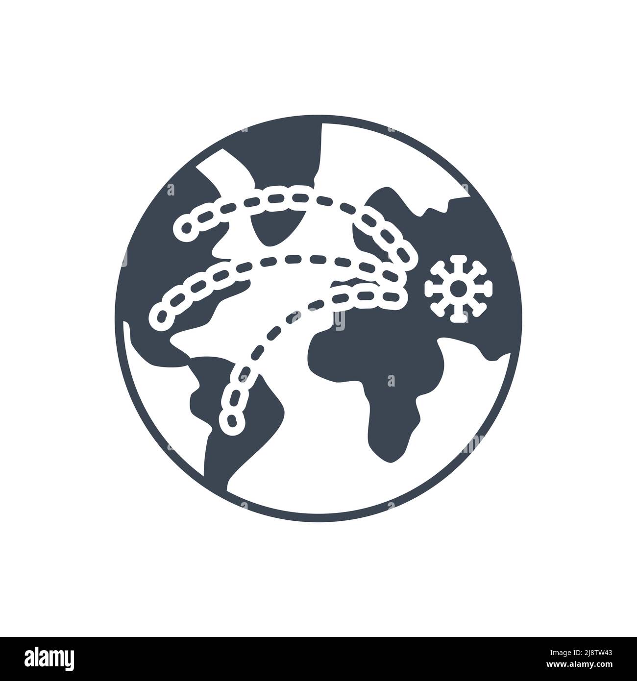 Pandemia related vector glyph icon. The spread of the virus around the globe. Pandemia sign. Isolated on white background. Editable vector illustratio Stock Vector