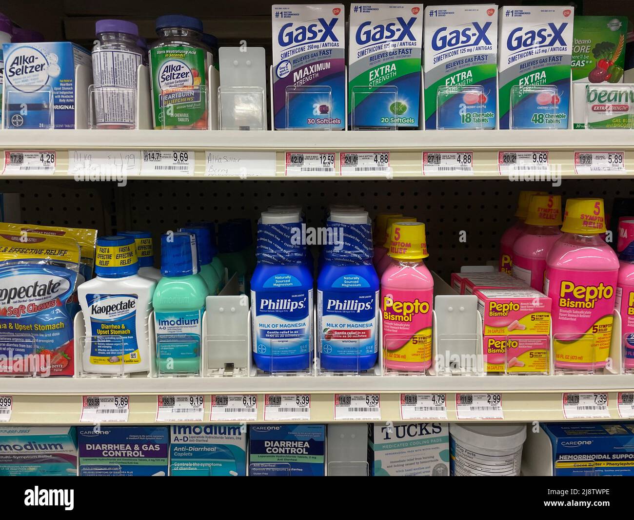 Grovetown, Ga USA - 04 15 22: Retail store medicine section laxatives and gas section Stock Photo