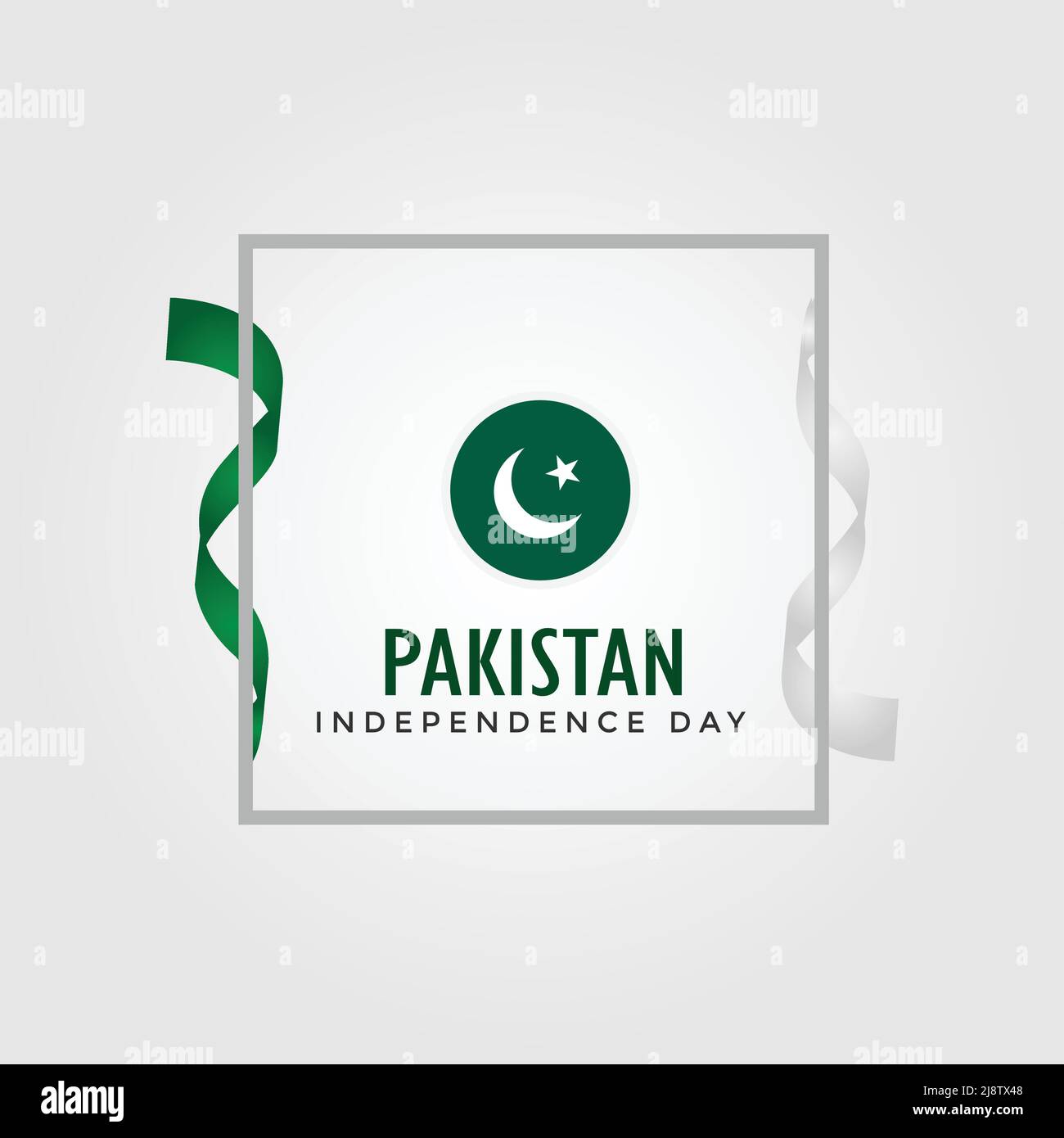 Waving ribbon on pole with flag of Pakistan. Template for independence day poster design Stock Vector