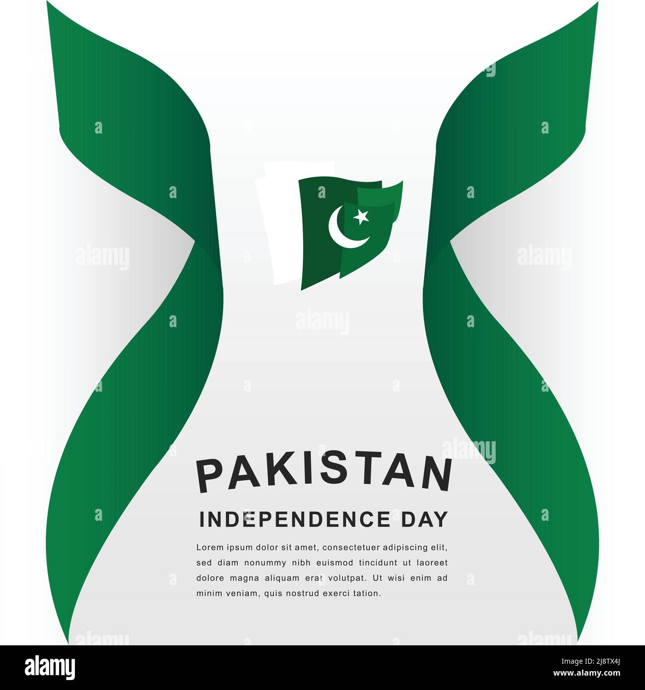 Both side green ribbon with Pakistan flag at center on white background Stock Vector