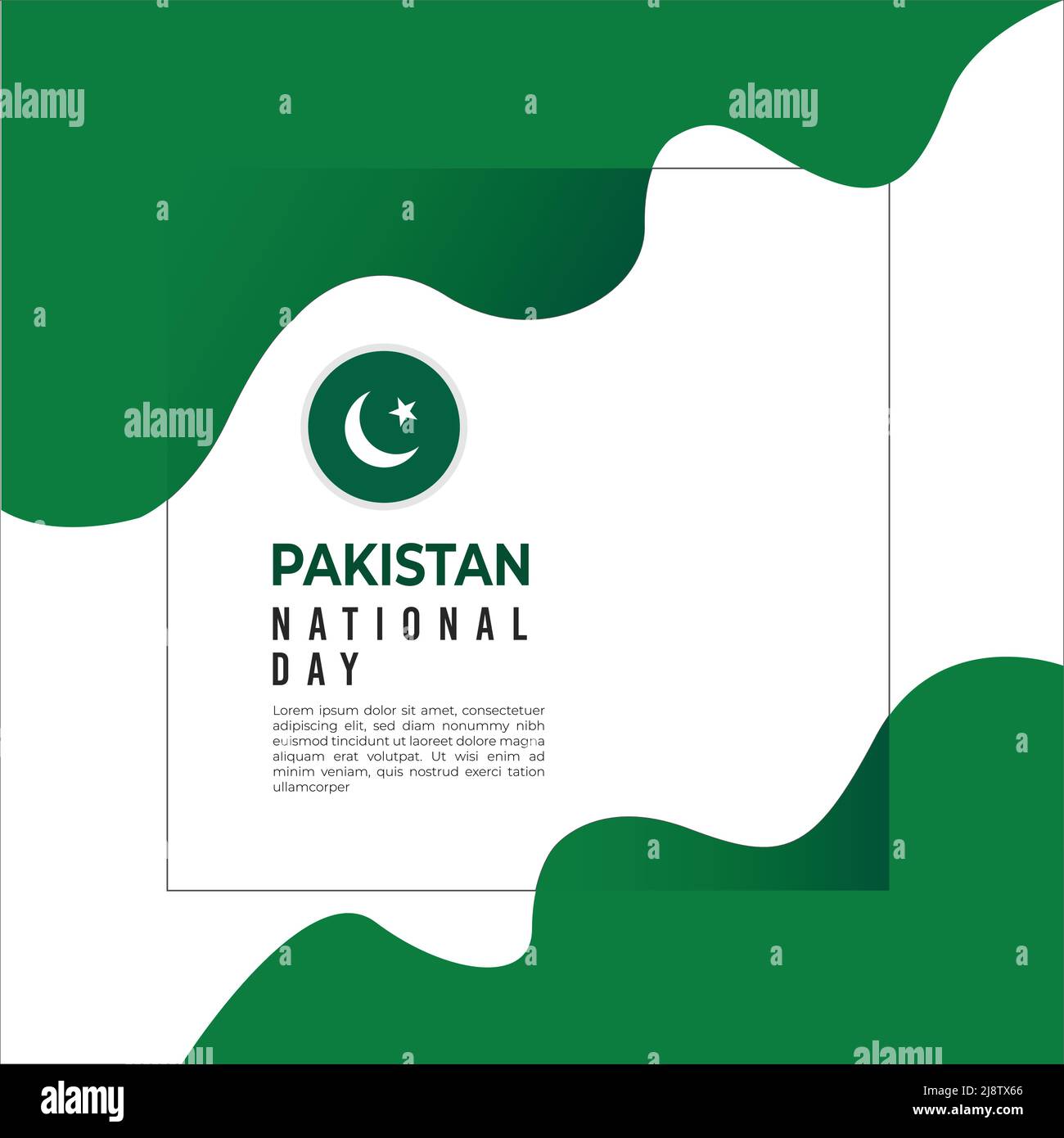 Pakistan National Day Vector Template Design Illustration with water waves frame Stock Vector