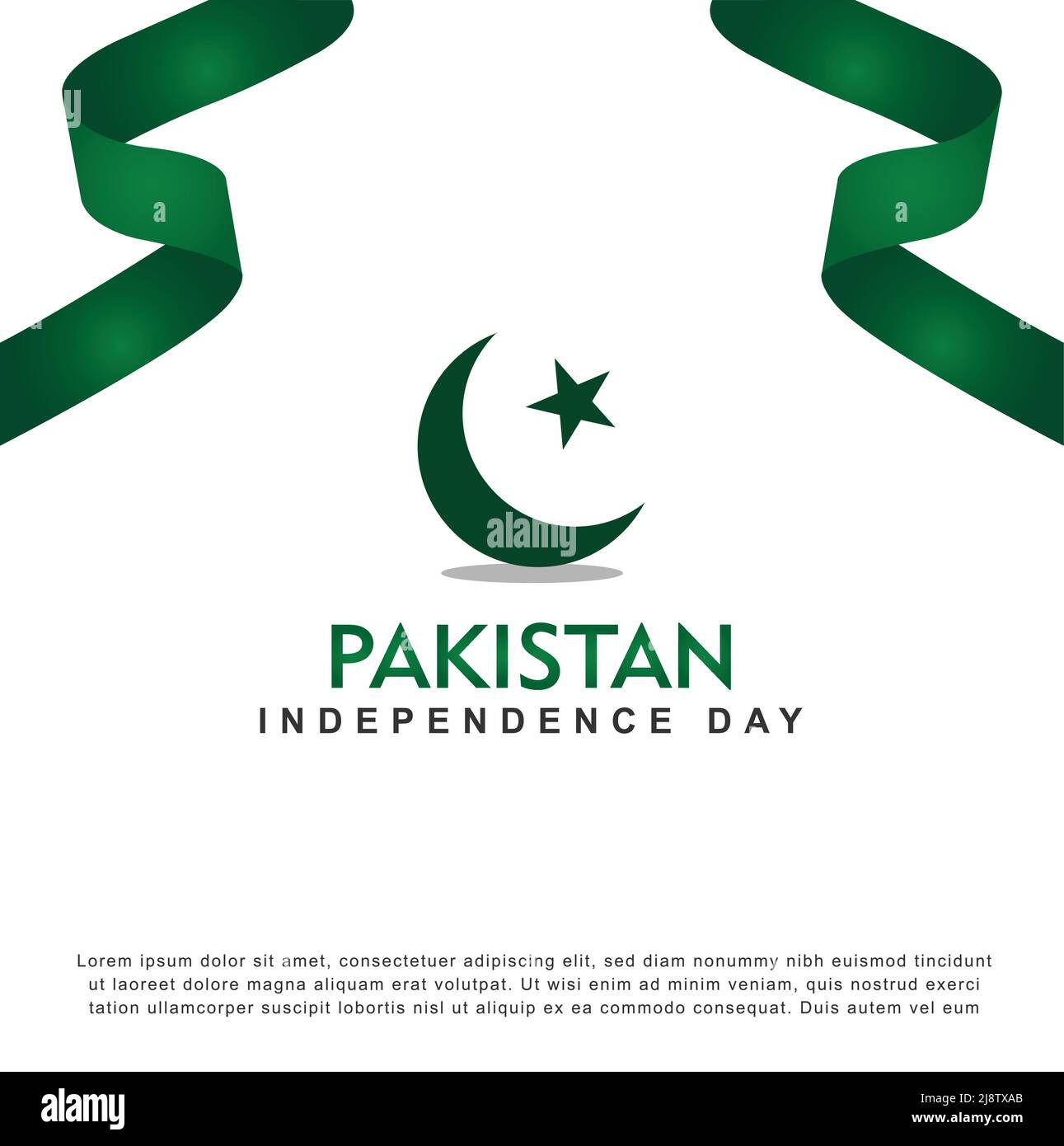 Post for Pakistan independence day, moon and start at center with green gradient on both top corners on white background Stock Vector
