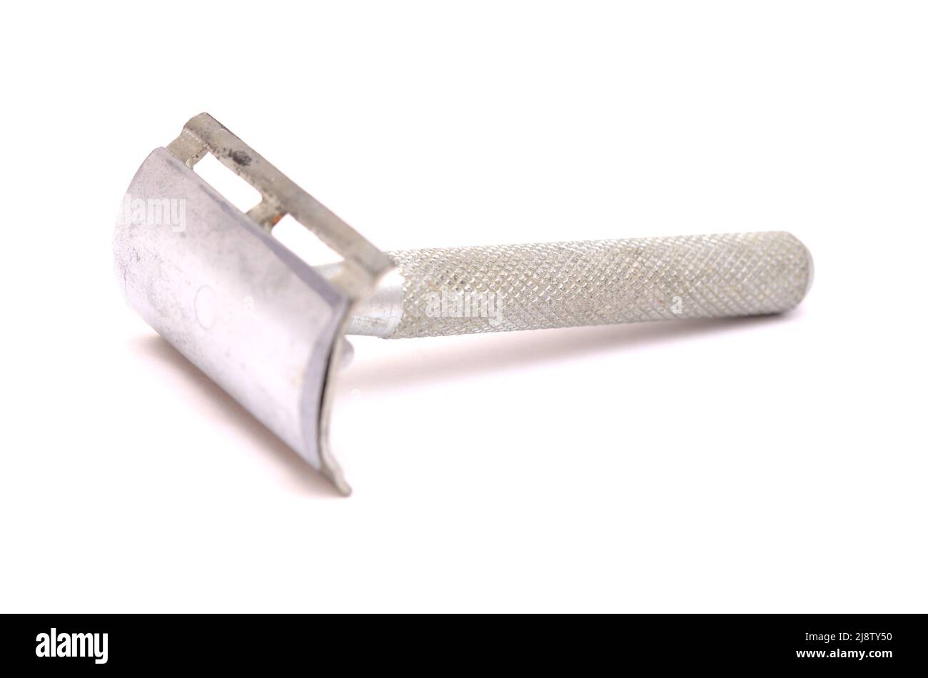 Old style steel safety razor, isolated on white background Stock Photo