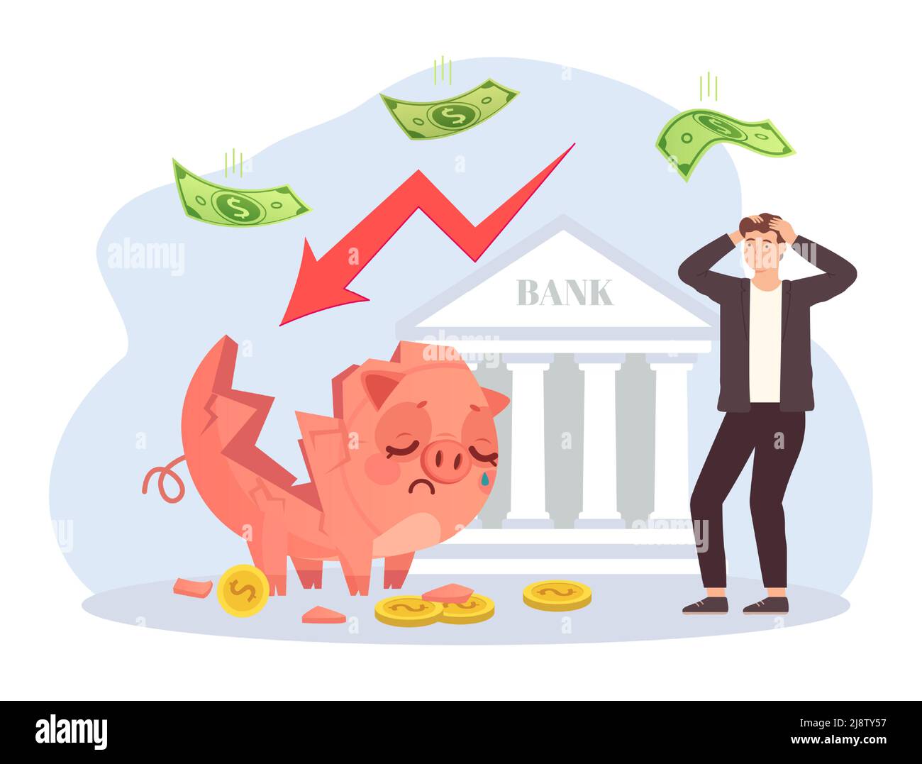World financial crisis. Man in panic looking at broken piggy bank. Economy  collapse and bankruptcy concept Stock Vector Image & Art - Alamy