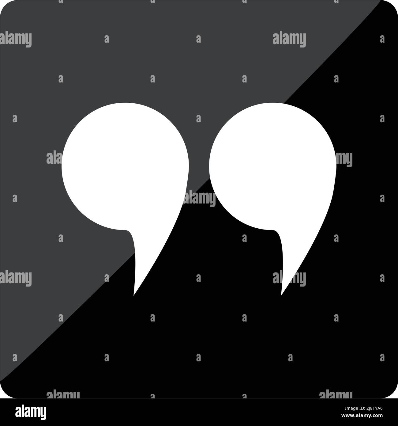 Double quotation icon in glossy black box. Editable vector. Stock Vector