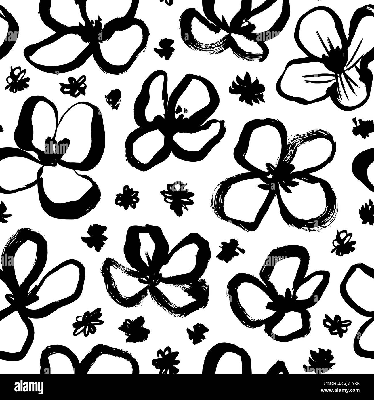 Hand drawn black botanical vector seamless pattern Stock Vector