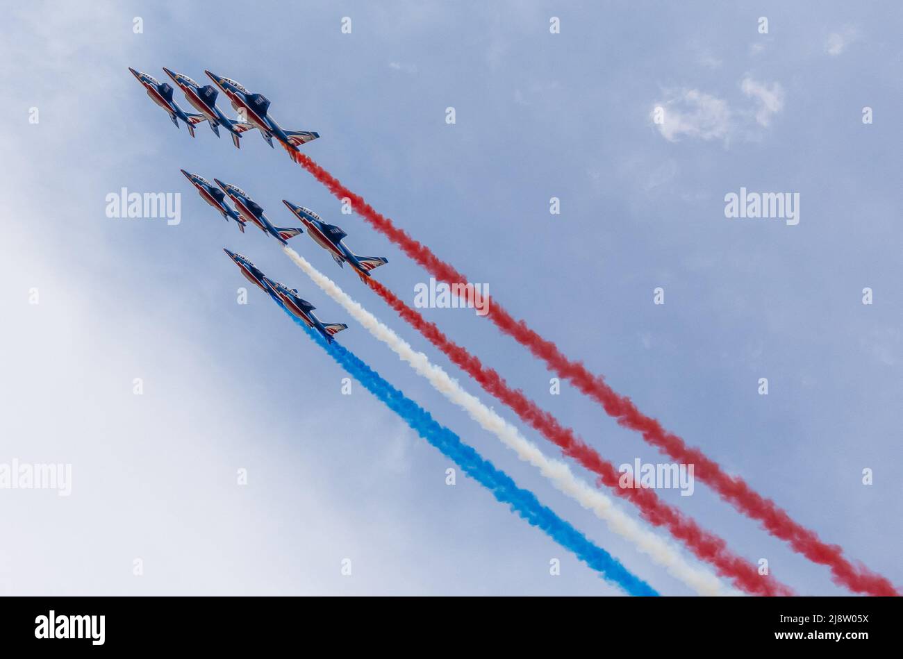 The Patrouille de France flying over the Palais des Festivals watched