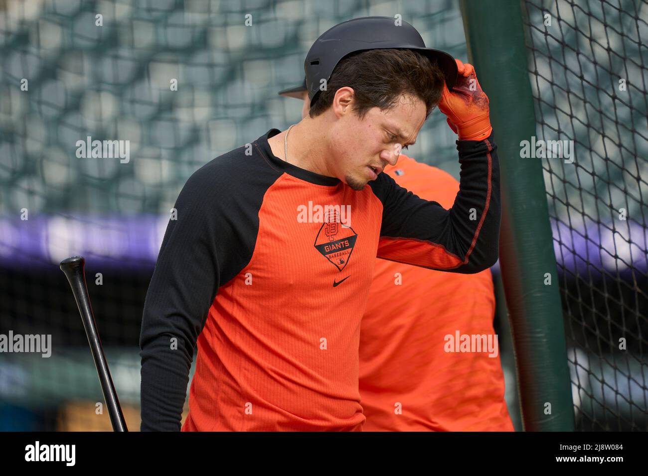 Denver CO, USA. 17th May, 2022. San Francisco thrid baseman Wilmer Flores (41) during pre game with Washington Nationals and Colorado Rockies held at Coors Field in Denver Co. David Seelig/Cal Sport Medi. Credit: csm/Alamy Live News Stock Photo