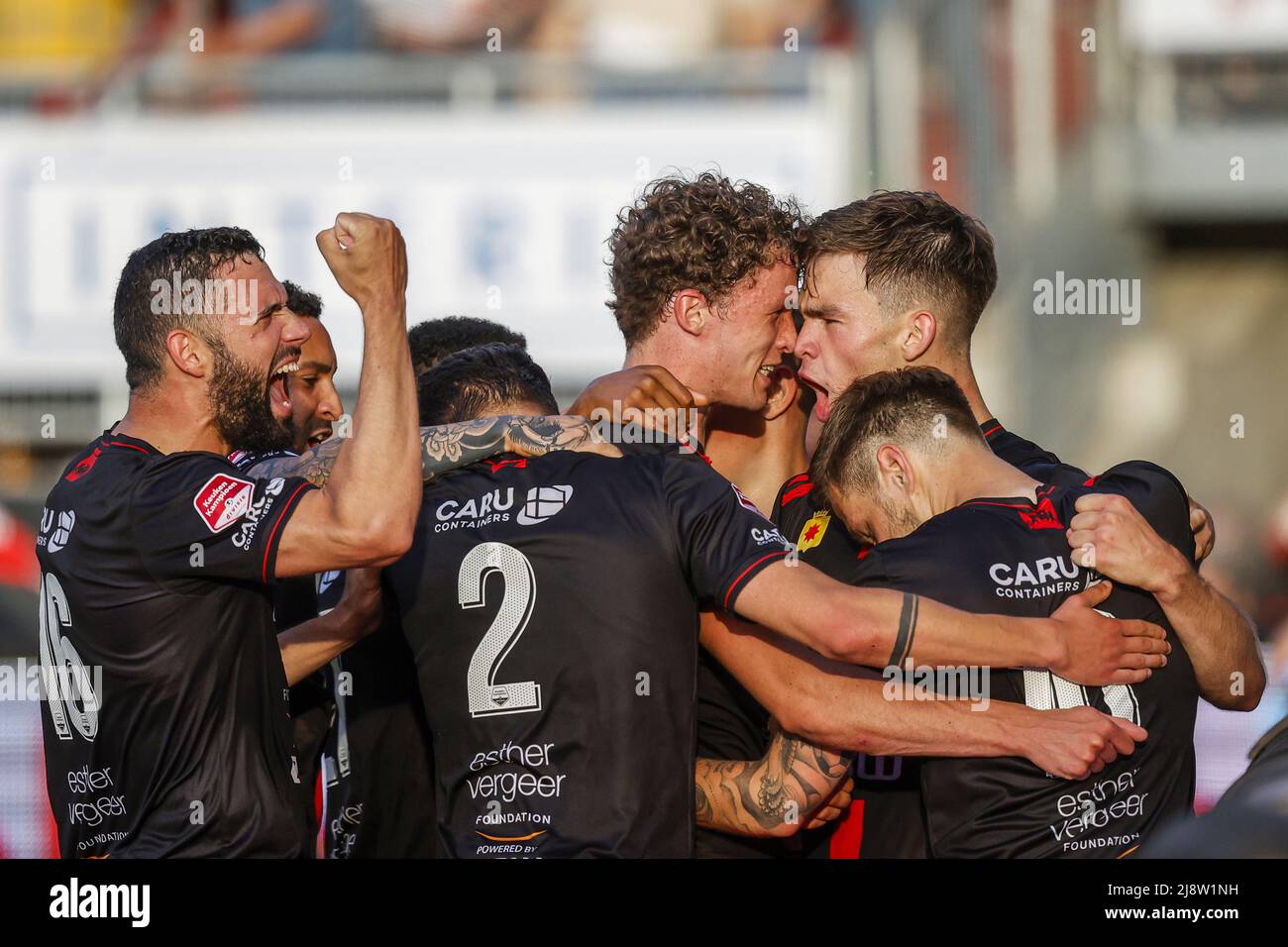 ROTTERDAM - Thijs Dallinga of sbv Excelsior celebrates the 2-0 during the Dutch play-off promotion/relegation match between Excelsior and Heracles Almelo at the Van Donge & De Roo stadium on May 18, 2022 in Rotterdam, Netherlands. ANP PIETER STAM DE YOUNG Stock Photo