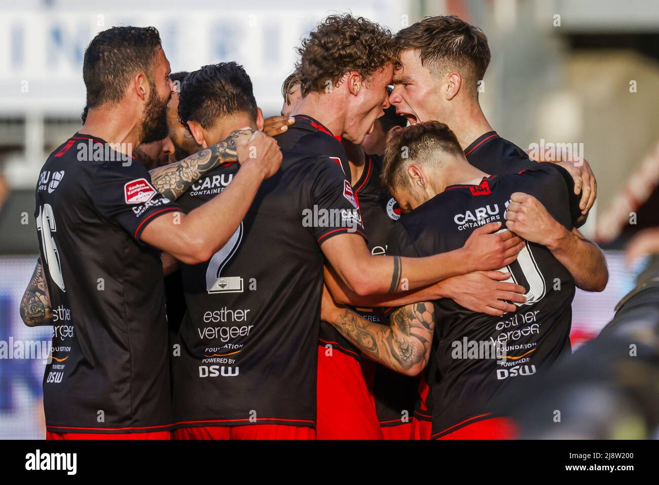 ROTTERDAM - Thijs Dallinga of sbv Excelsior celebrates the 2-0 during the Dutch play-off promotion/relegation match between Excelsior and Heracles Almelo at the Van Donge & De Roo stadium on May 18, 2022 in Rotterdam, Netherlands. ANP PIETER STAM DE YOUNG Stock Photo