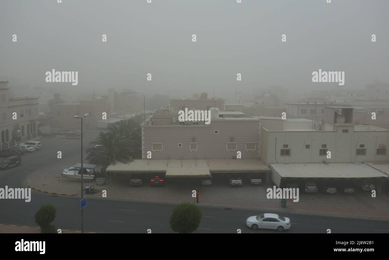 Sand storming in Fintas Kuwait, May 16th 2022. Desert Sand Storming Stock Photo