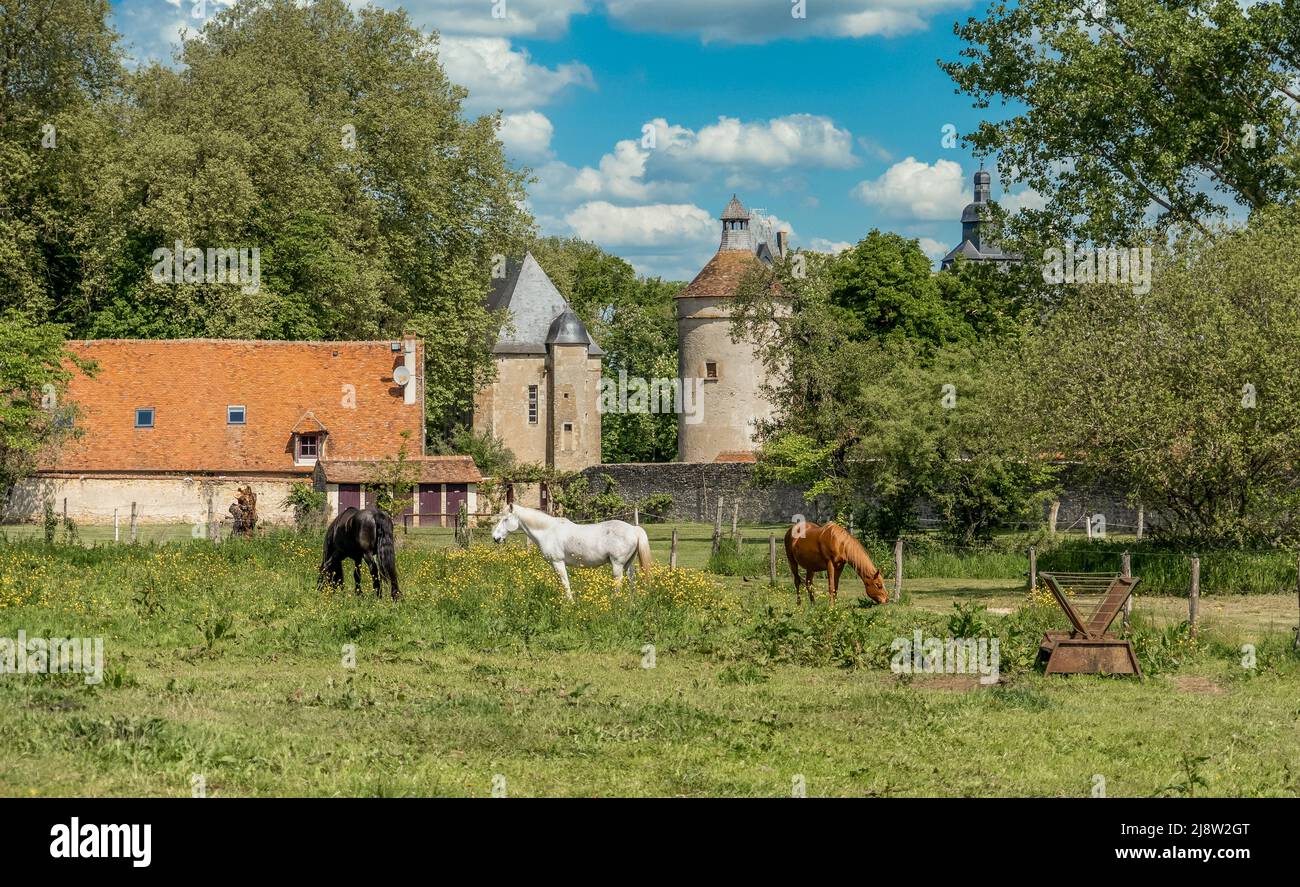 Aerial view of historic monument Bannegon castle in France on the