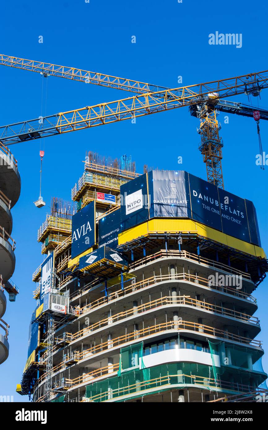 Wien, Vienna construction site of highrise apartment house, crane