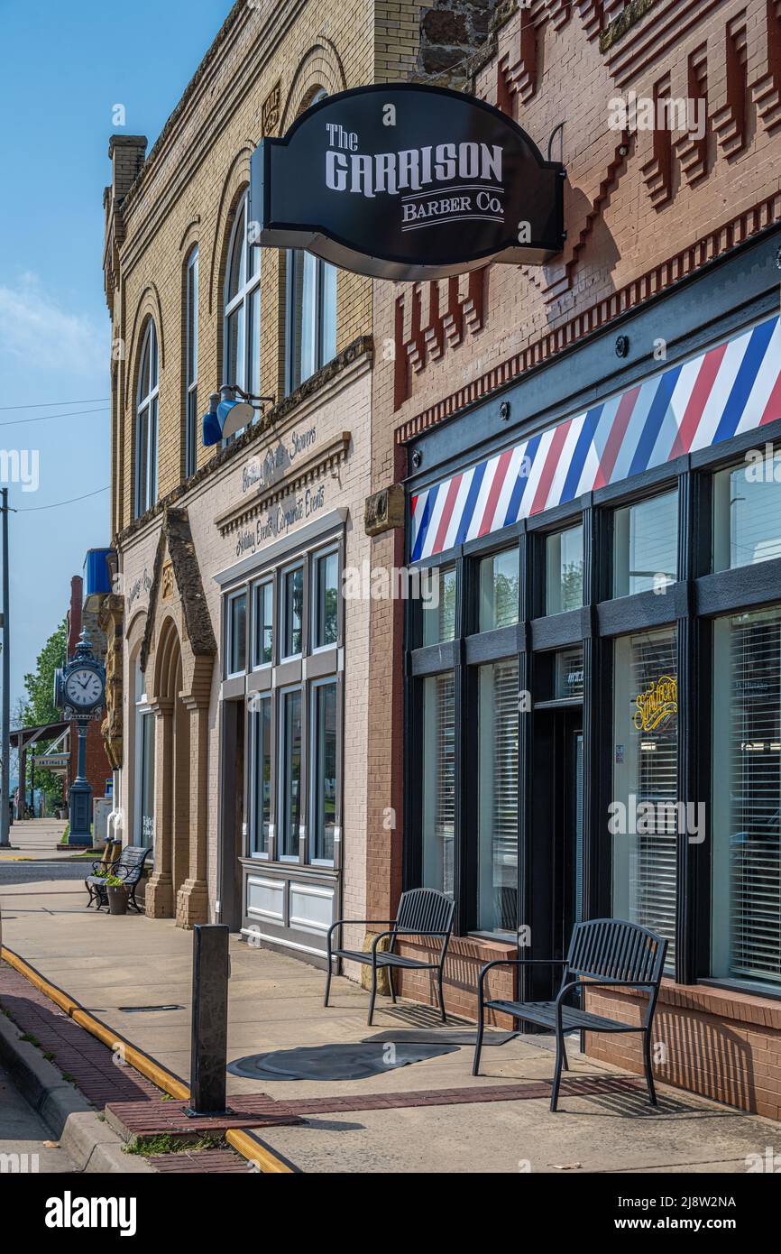 The Garrison Barber Co. in Historic Downtown Fort Gibson, Oklahoma. (USA) Stock Photo