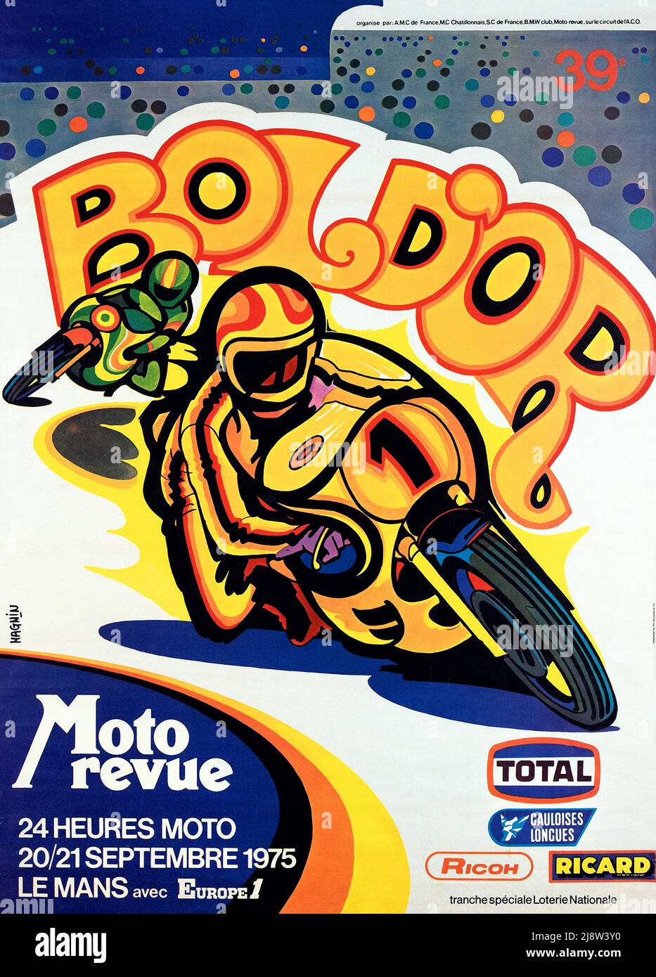 Vintage 1970s  -  Moto Revue magazine poster 1975 Stock Photo