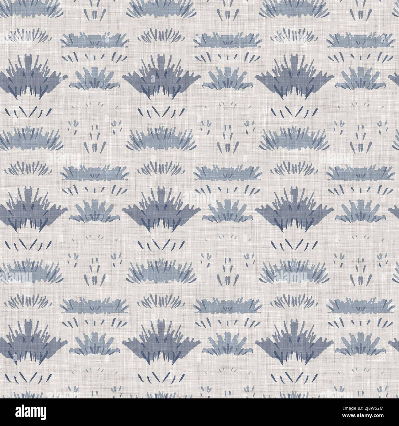 French blue botanical leaf linen seamless pattern with 2 tone country ...