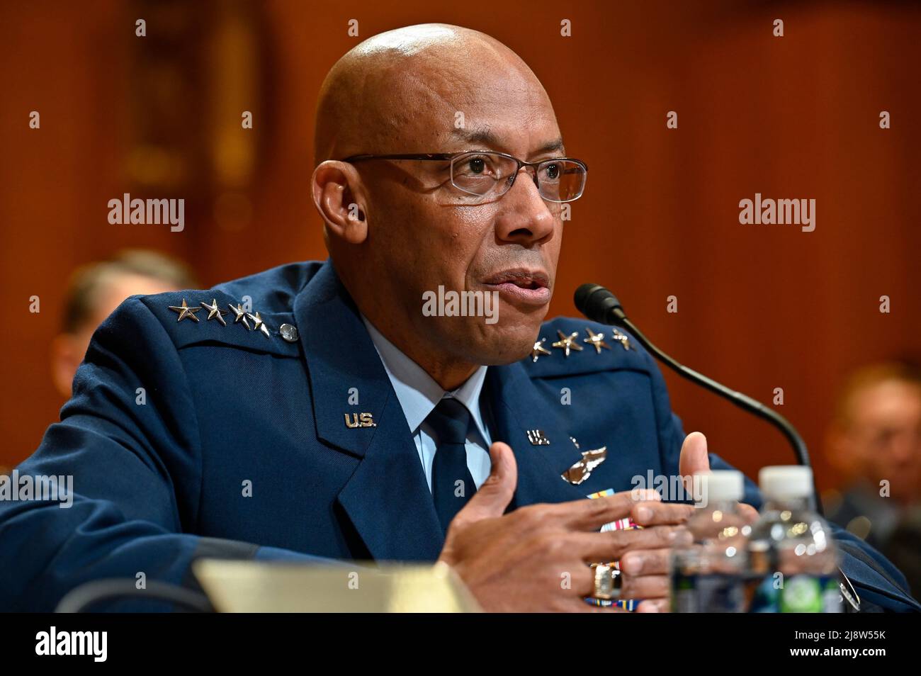 Washington, United States. 17th May, 2022. U.S. Air Force Chief of Staff Gen. CQ Brown, Jr. responds to a question while testifying before the Senate Appropriations Subcommittee on Defense on the fiscal year 2023 budget for the Air Force on Capitol Hill, May 17, 2022 in Washington, DC Credit: Eric Dietrich/U.S. Air Force/Alamy Live News Stock Photo