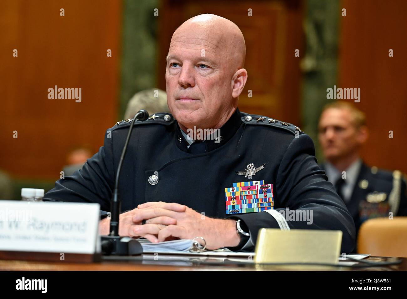 Washington, United States. 17th May, 2022. U.S. Chief of Space Operations Gen. Jay Raymond listens to a question while testifying before the Senate Appropriations Subcommittee on Defense on the fiscal year 2023 budget for the Air Force on Capitol Hill, May 17, 2022 in Washington, DC Credit: Eric Dietrich/U.S. Air Force/Alamy Live News Stock Photo