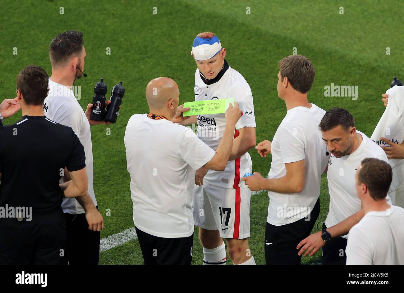 Eintracht Frankfurt's Sebastian Rode picks up an injury and receives treatment during the UEFA Europa League Final at the Estadio Ramon Sanchez-Pizjuan, Seville. Picture date: Wednesday May 18, 2022. Stock Photo