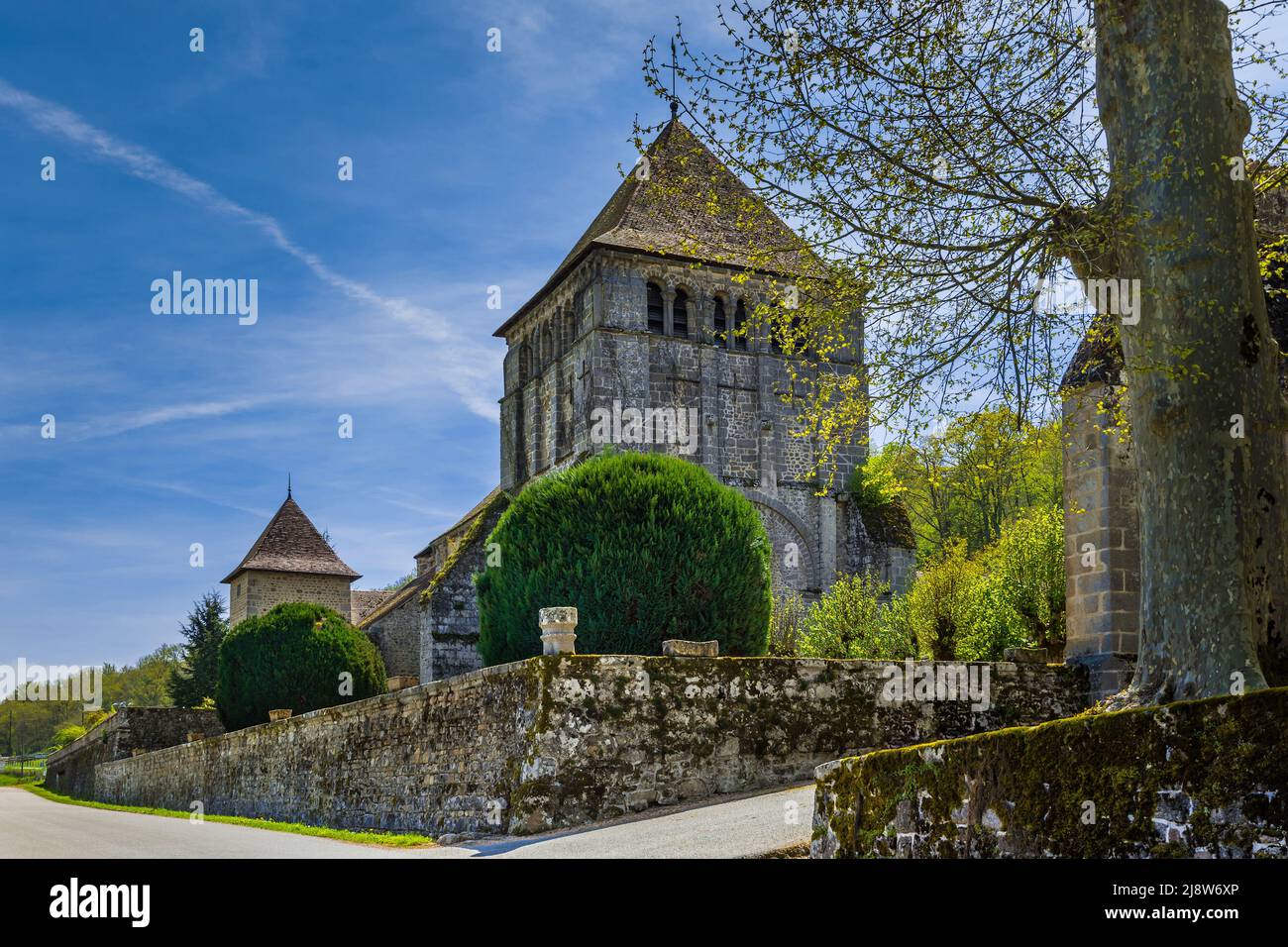 Romanesque abbey church at Moutier d'Ahun in the Creuse (23), France. Stock Photo