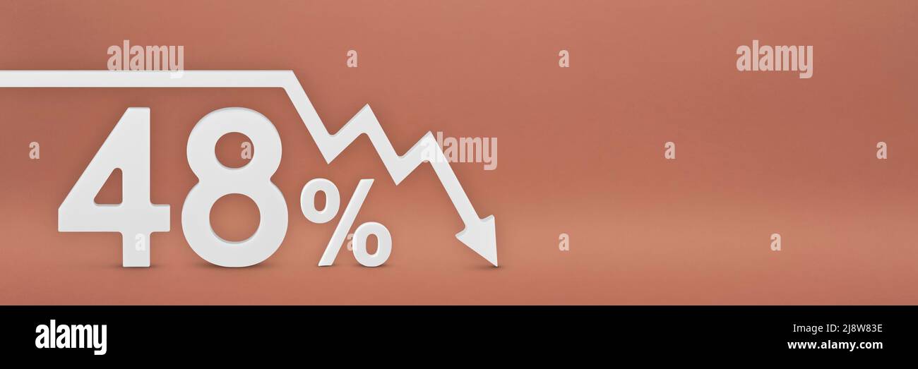 forty-eight percent, the arrow on the graph is pointing down. Stock market crash, bear market, inflation.Economic collapse, collapse of stocks.3d Stock Photo