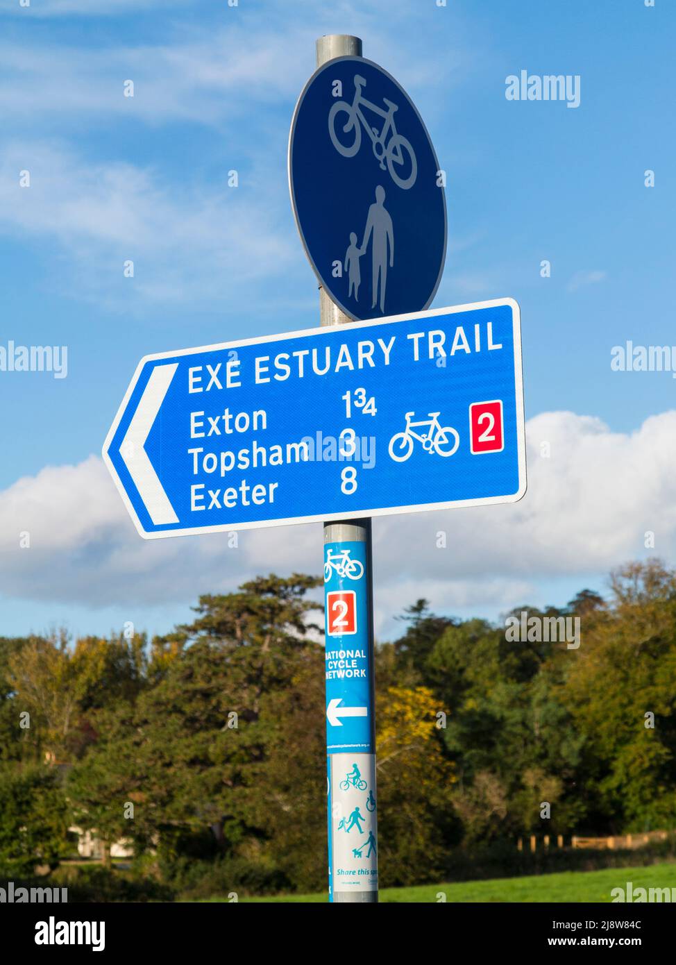 Exe Estuary cycle trail sign near Topsham, Devon, UK Stock Photo