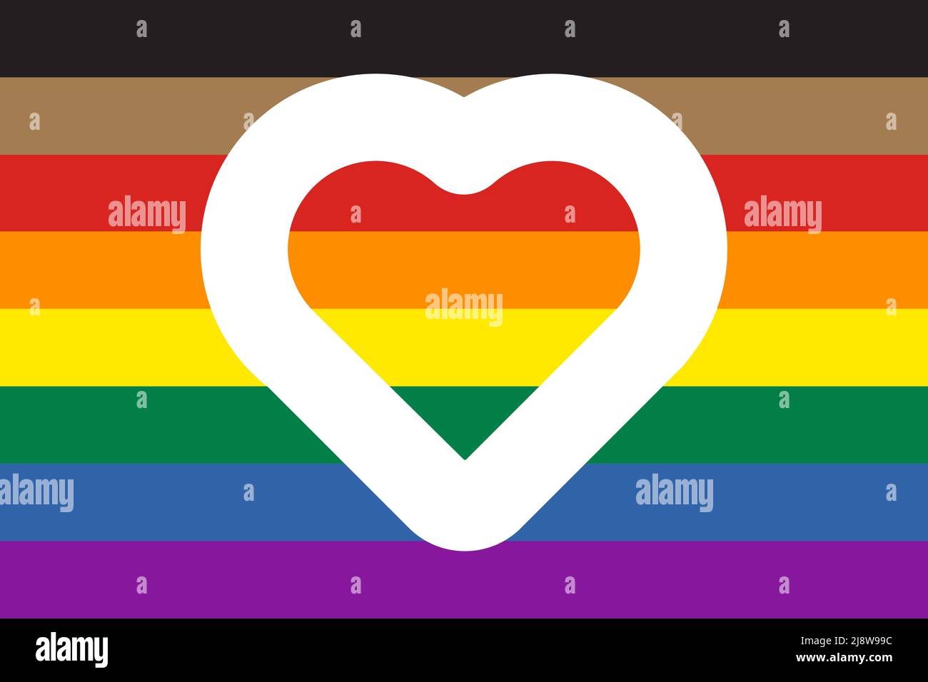 New pride flag with brown and black stripes and white heart shape icon ...