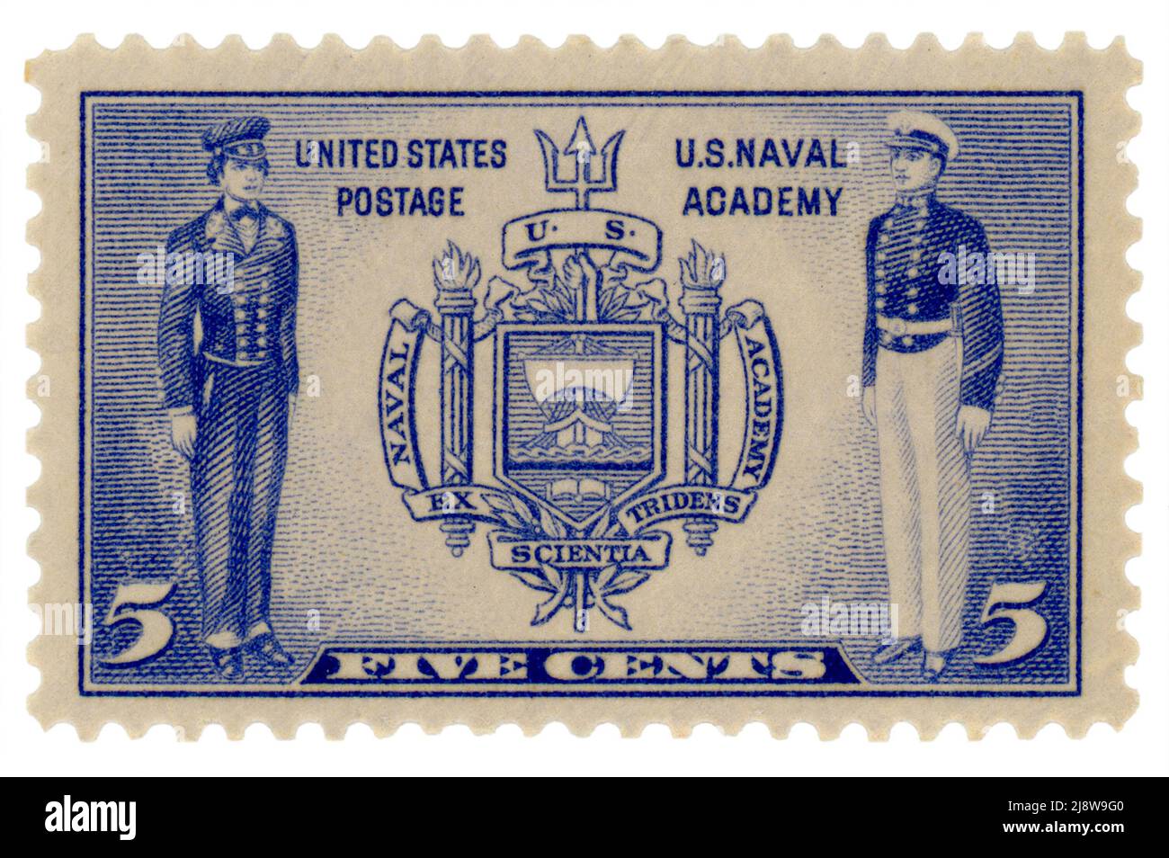 Postage stamp issued in 1937 with seal of the U.S. Naval Academy. Stock Photo
