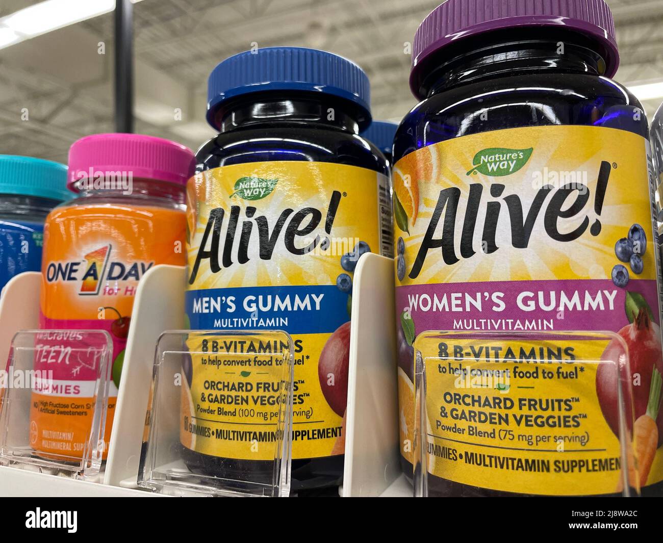 Grovetown, Ga USA - 04 30 22: Retail store Alive vitamins variety Stock Photo