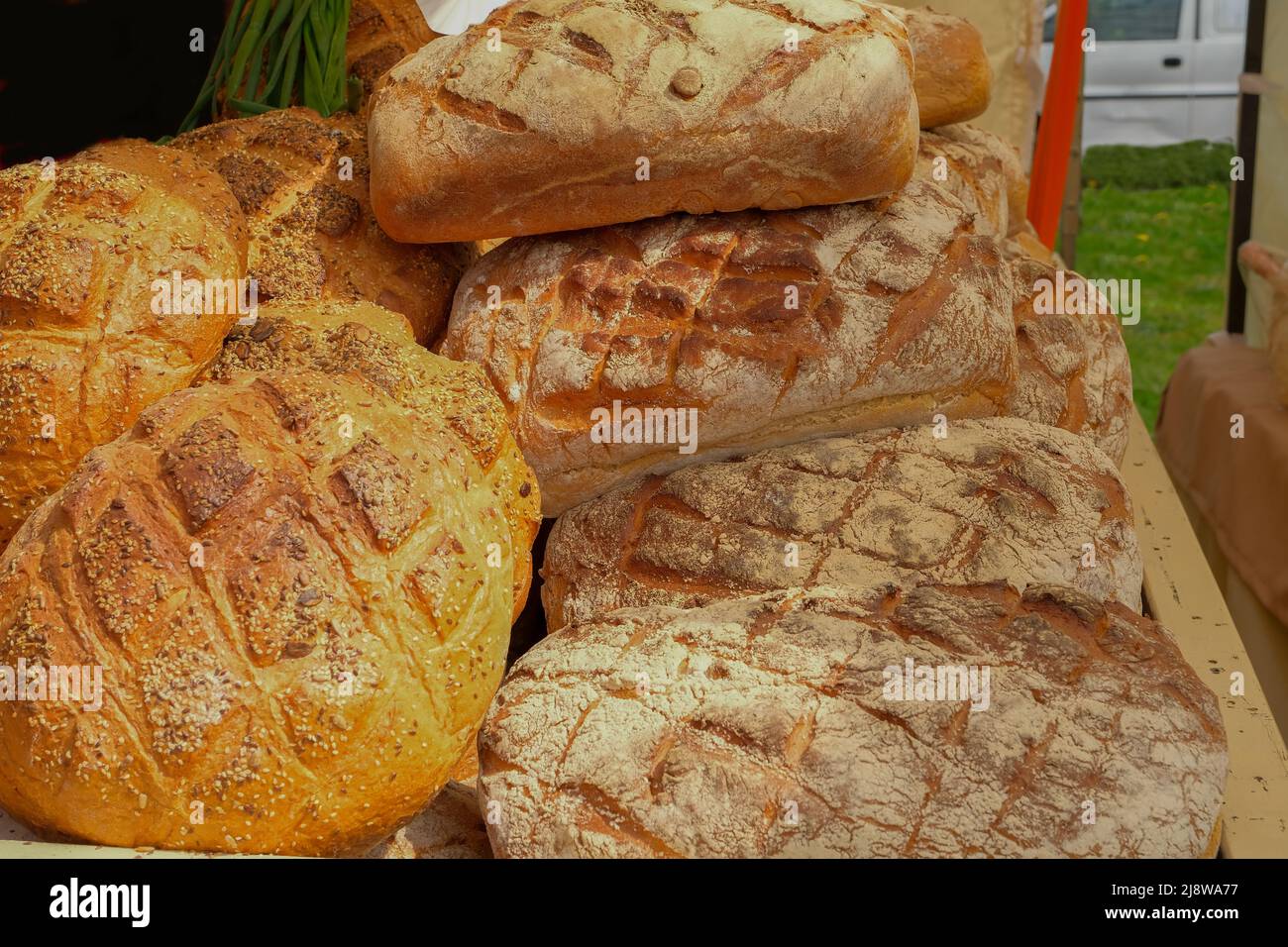 Loaves of a fresh artisan bread. home baking bread. big loaves of bread Stock Photo Alamy