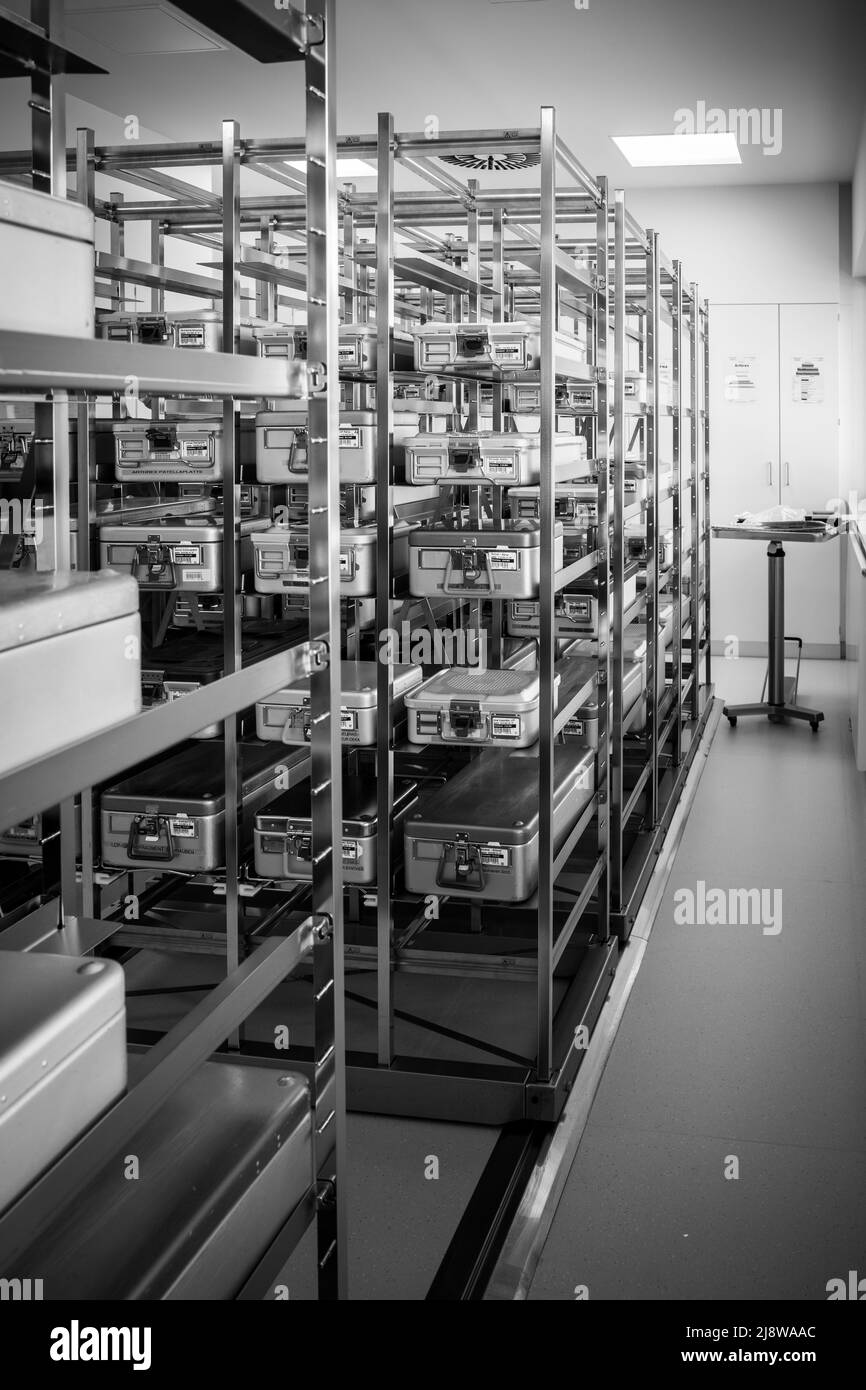 on the shelves of an operating room there are many instrument ...