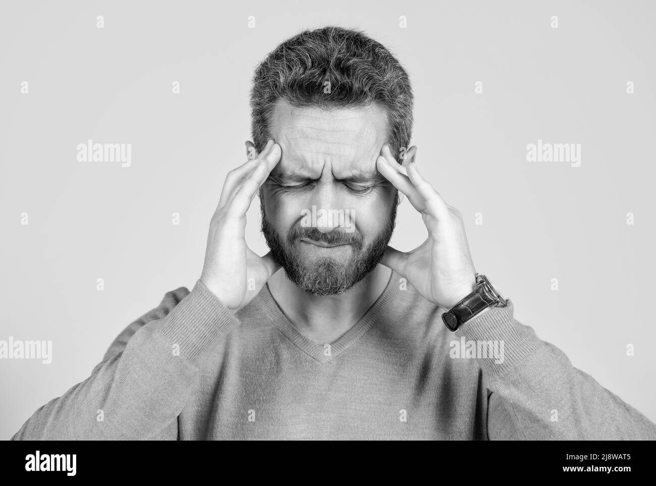 Tired caucasian man suffer Black and White Stock Photos & Images - Alamy