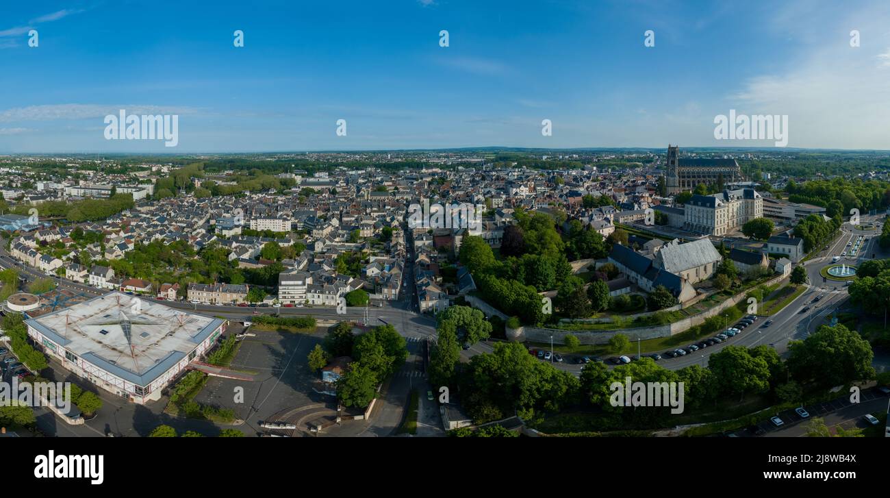 Aerial view of the medieval city of Bourges in Central France with ...