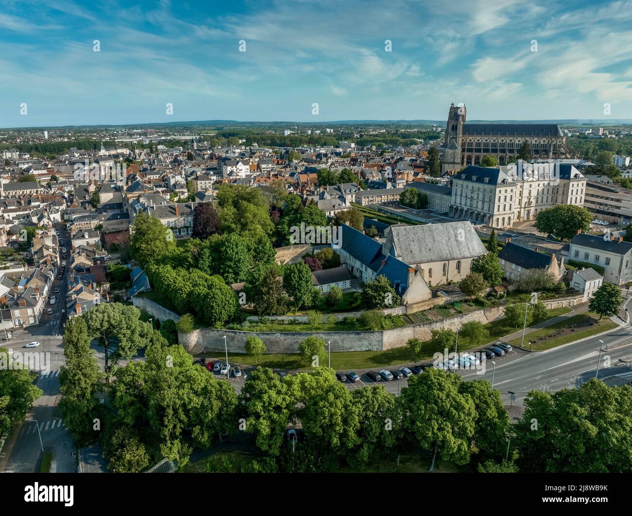 Aerial view of the medieval city of Bourges in Central France with ...