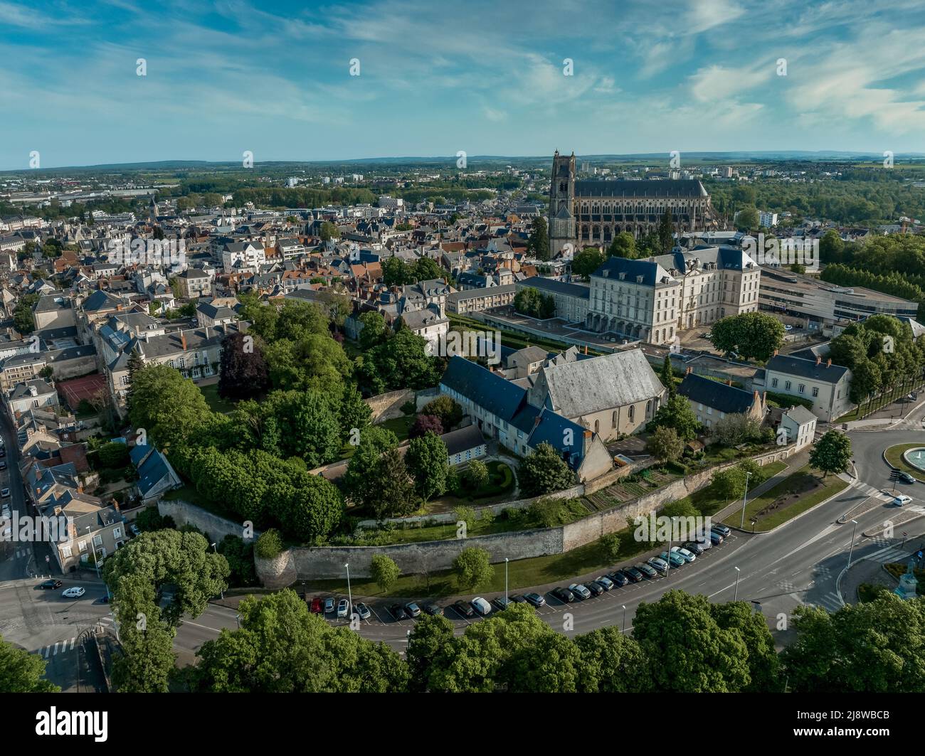 Aerial view of the medieval city of Bourges in Central France with ...