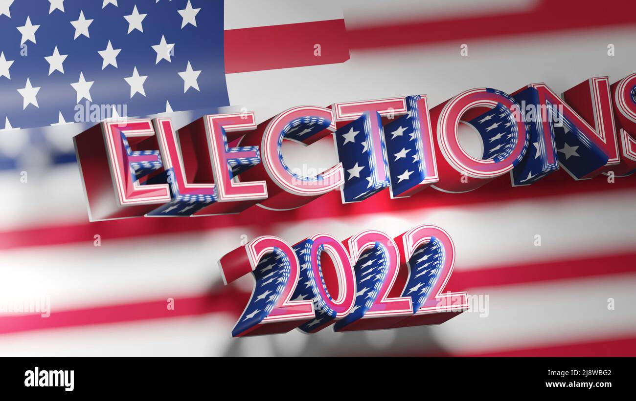 USA midterms. U.S. midterm elections 2022 background with banner sign American Flag and text. 3D render illustration Stock Photo