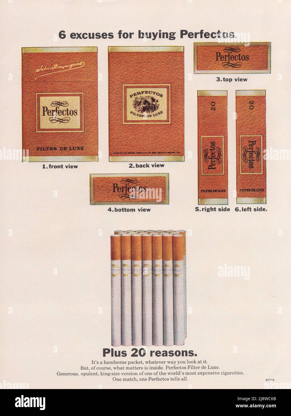 Perfectos cigarettes packet of cigarettes vintage paper advertisement advert ad 1970s Stock Photo