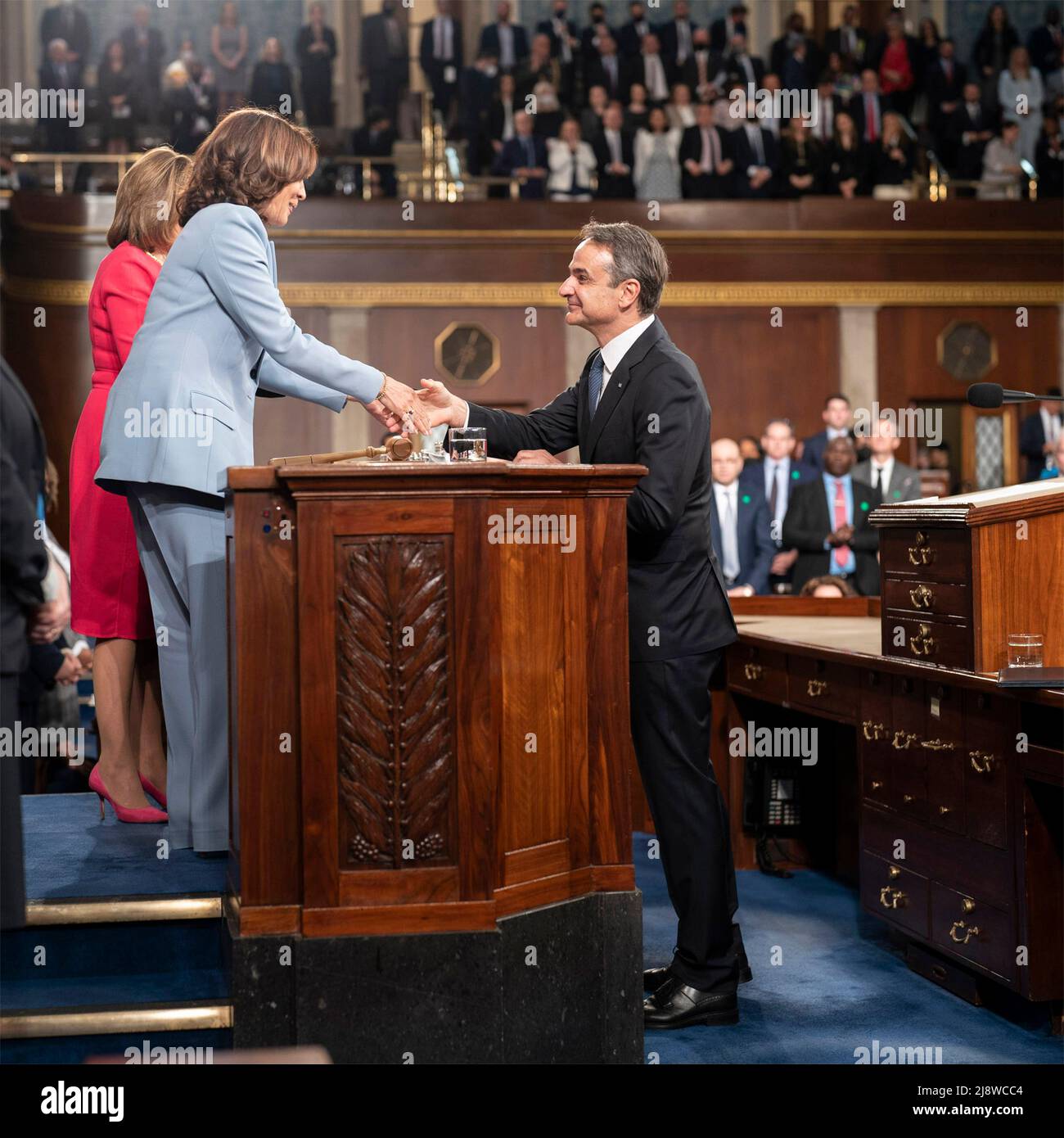 Washington, United States Of America. 17th May, 2022. Washington, United States of America. 17 May, 2022. U.S. Vice President Kamala Harris, left, welcomes Greek Prime Minister Kyriakos Mitsotakis, right, as he prepares to address a joint session of Congress on Capitol Hill, May 17, 2022 in Washington, DC Credit: Lawrence Jackson/White House Photo/Alamy Live News Stock Photo